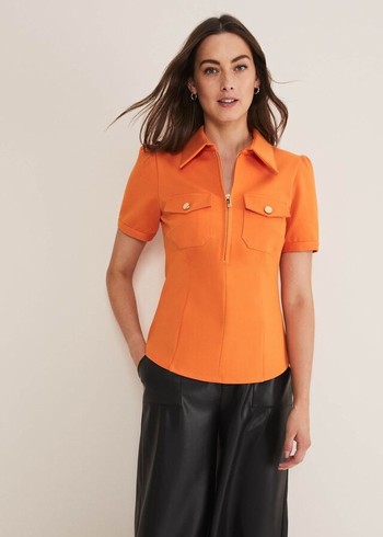 Phase Eight Shaden Zip Front Ponte Shirts Orange USA | 5791624-YS